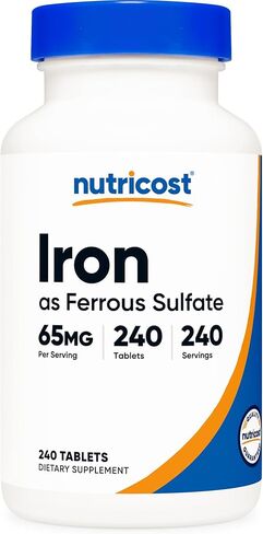 مكواة Nutricost (ككبريتات حديدية) 65 ملغ ، 240 قرصًا - غير محلي ، خالٍ من الغلوتين in Kuwait