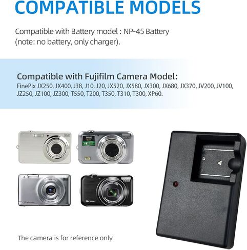 شاحن بطارية NP-45 متوافق مع كاميرا Fujifilm FinePix XP20 XP22 XP30 XP50 XP60 XP70 T350 T360 T400 T500 T510 T550 T560 JX500 JX520 JX550 JX580 JX590 JX700 JX710 JZ700 in Kuwait