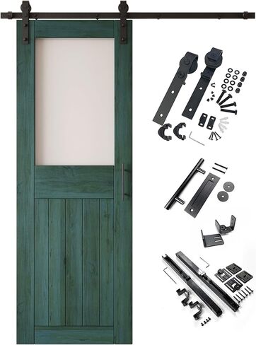 Royal Pine 36x84 Half Lite Frosted Glass Design Finished Unassembled Solid Wood Sliding Barn Door Only with 6.6ft Long Single Door Non-Bypass Hardware Kit (Interior Use Only) in Saudi Arabia