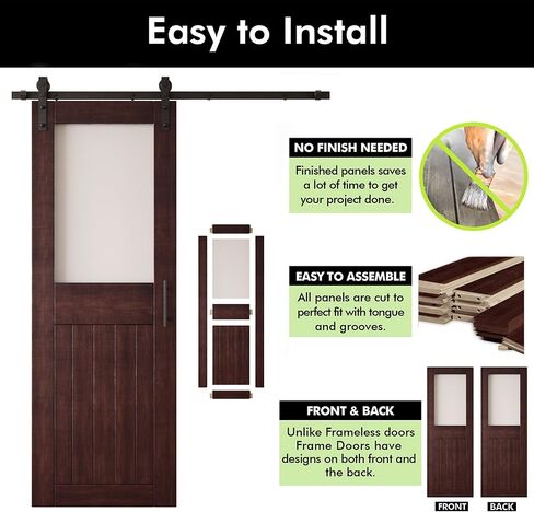 Red Mahogany 48x84 Half Lite Frosted Glass Design Finished Unassembled Solid Wood Sliding Barn Door Only with 9ft Long Single Door Non-Bypass Hardware Kit (Interior Use Only) in Saudi Arabia