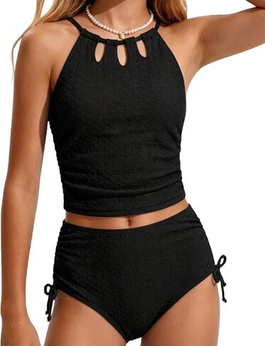 Girls Swimsuits Tankini Set Two Piece Casual Bathing Suit with Chest Pad Adjustable Straps Teen Swimwear 7-16Y in Saudi Arabia
