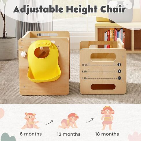 labebe Montessori Weaning Table and Chair Set - Adjustable Toddler Eating Table with Baby Bibs, Ideal for Mealtime & Learning, Nursery Birthday Gift in Kuwait