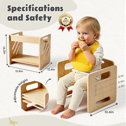 labebe Montessori Weaning Table and Chair Set - Adjustable Toddler Eating Table with Baby Bibs, Ideal for Mealtime & Learning, Nursery Birthday Gift in Kuwait