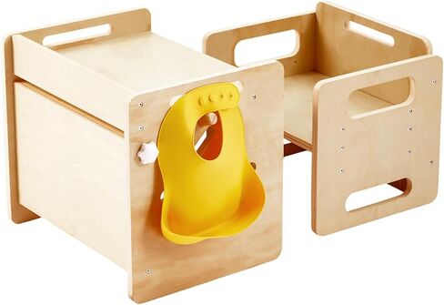 labebe Montessori Weaning Table and Chair Set - Adjustable Toddler Eating Table with Baby Bibs, Ideal for Mealtime & Learning, Nursery Birthday Gift in Kuwait