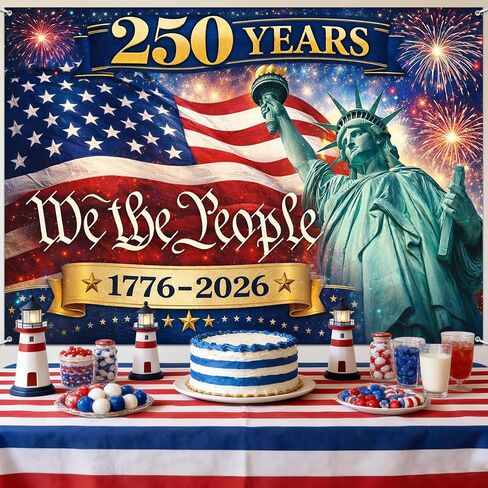 خلفية أمريكا 250 عامًا من الحرية، 1776-2026، خلفية حفلة الذكرى السنوية للاحتفال بعيد ميلاد أمريكا 250، 5 × 7 قدم، الولايات المتحدة الأمريكية، يوم الرابع من يوليو، لوازم الزينة الوطنية لعيد الاستقلال، أحمر أزرق in Kuwait