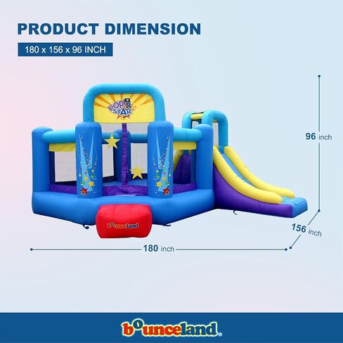 Bounceland Pop Star نفخ ترتد منزل الحارس، منطقة كذاب كبيرة مع شريحة طويلة، جدار التسلق، طوق كرة السلة، وشملت UL 1HP منفاخ، 15 قدم × 13 قدم × 8.3 قدم ارتفاع، موضوع حفلة البوب ​​ستار للأطفال in Kuwait