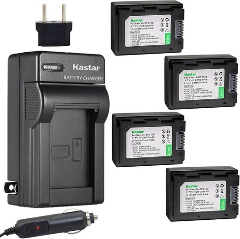 بطارية Kastar BP210E (4 عبوات) ومجموعة شاحن لكاميرا Samsung IA-BP210R IA-BP210E IA-BP420E وSMX-F44 F50 F53 F54 F500 F501 F530 HMX-F80 F90 H200 H300 H304 S10 S15 S16 in Kuwait