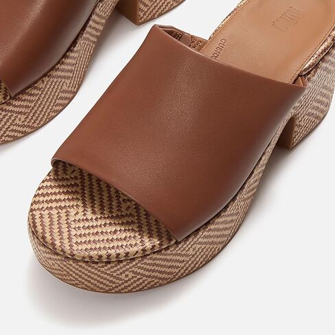 شبشب نسائي من FitFlop بكعب جلدي منسوج برسومات PLATFFORMS - صنادل ذات نعل ثابت مع راحة مبطنة ودعم للقوس in Kuwait