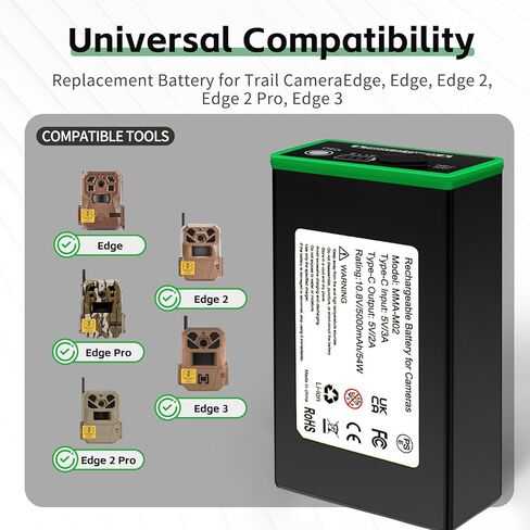 2-Pack 5000mAh Replacement Battery for Moultrie Cellular Trail Cameras Edge, Edge Pro, Edge 2, Edge 2 Pro, Edge 3, USB-C & Solar Panel Charging in Kuwait