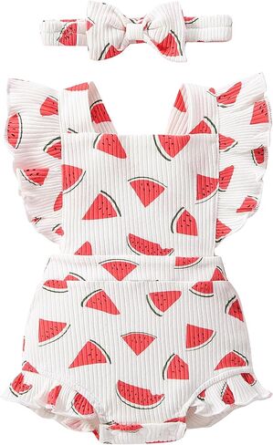 QITUDATEY Preemie Newborn Baby Girl Clothes Cute Infant Romper Ruffle Sleeve Jumpsuit Summer Outfits with Headband in Kuwait