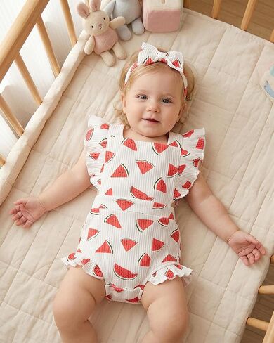 QITUDATEY Preemie Newborn Baby Girl Clothes Cute Infant Romper Ruffle Sleeve Jumpsuit Summer Outfits with Headband in Kuwait