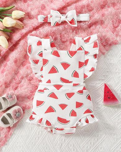 QITUDATEY Preemie Newborn Baby Girl Clothes Cute Infant Romper Ruffle Sleeve Jumpsuit Summer Outfits with Headband in Kuwait