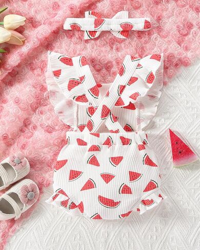 QITUDATEY Preemie Newborn Baby Girl Clothes Cute Infant Romper Ruffle Sleeve Jumpsuit Summer Outfits with Headband in Kuwait