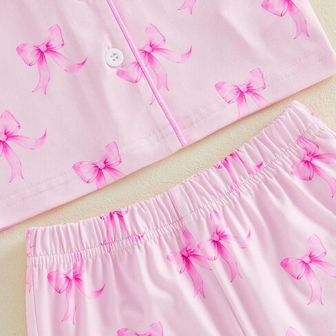 Kavousa Toddler Baby Girl Summer Pajamas Set Striped Short Sleeve Tops and Shorts 2 Piece Sleepwear Nightgown Pjs Outfit in Saudi Arabia