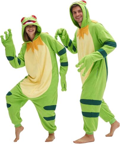 vavalad Unisex Adult Onesie Animal One Piece Pajama Cosplay Sleepwear Halloween Christmas Custume for Women Men Teens, Green in Saudi Arabia