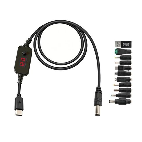 محول كابل طاقة USB-C PD إلى DC 5.5 2.5 مم، كابل شحن عالمي متعدد الجهد (5 فولت/9 فولت/12 فولت/15 فولت/20 فولت) مع شاشة LED و11 موصلًا لجهاز التوجيه وإضاءة LED والكاميرا والكمبيوتر المحمول والهواتف والمزيد، 3 أقدام in Kuwait