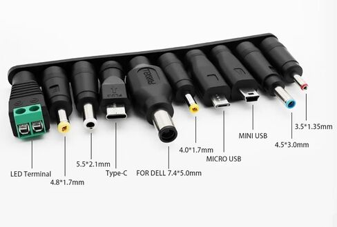 محول كابل طاقة USB-C PD إلى DC 5.5 2.5 مم، كابل شحن عالمي متعدد الجهد (5 فولت/9 فولت/12 فولت/15 فولت/20 فولت) مع شاشة LED و11 موصلًا لجهاز التوجيه وإضاءة LED والكاميرا والكمبيوتر المحمول والهواتف والمزيد، 3 أقدام in Kuwait
