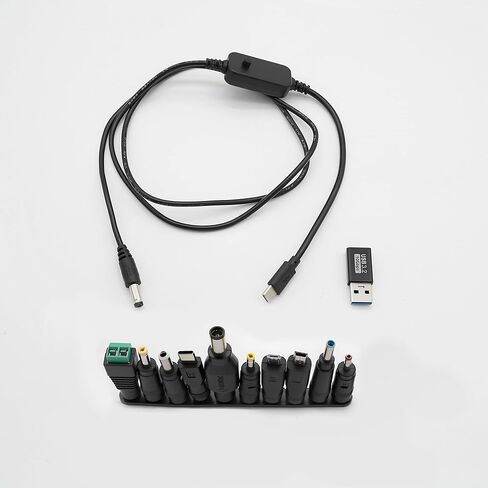 محول كابل طاقة USB-C PD إلى DC 5.5 2.5 مم، كابل شحن عالمي متعدد الجهد (5 فولت/9 فولت/12 فولت/15 فولت/20 فولت) مع شاشة LED و11 موصلًا لجهاز التوجيه وإضاءة LED والكاميرا والكمبيوتر المحمول والهواتف والمزيد، 3 أقدام in Kuwait
