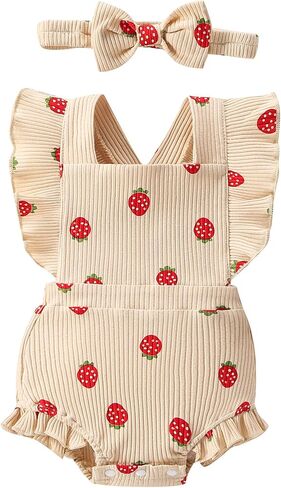 QITUDATEY Preemie Newborn Baby Girl Clothes Cute Infant Romper Ruffle Sleeve Jumpsuit Summer Outfits with Headband in Kuwait