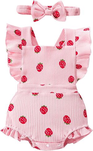 QITUDATEY Preemie Newborn Baby Girl Clothes Cute Infant Romper Ruffle Sleeve Jumpsuit Summer Outfits with Headband in Kuwait