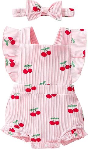 QITUDATEY Preemie Newborn Baby Girl Clothes Cute Infant Romper Ruffle Sleeve Jumpsuit Summer Outfits with Headband in Kuwait