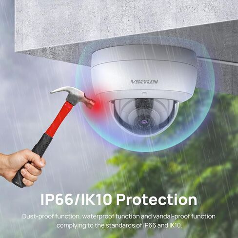 كاميرا VIKYLIN 4K 8MP PoE IP قبة خارجية/داخلية، كاميرا أمان 4K PoE Vandal Dome مع كشف المركبات البشرية، عدسة 2.8 مم، رؤية ليلية 98 قدمًا، ميكروفون مدمج، IK10/IP67، متوافق مع NDAA (ليس PTZ)، أبيض in Kuwait