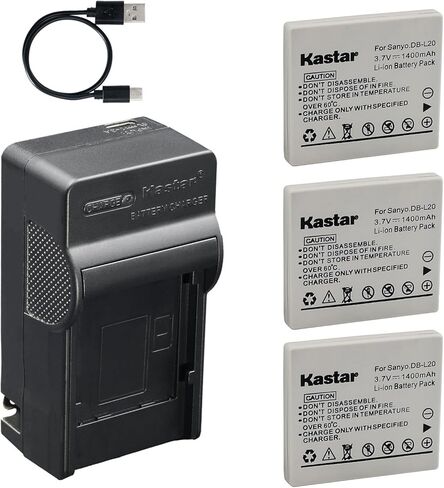 Kastar 1-Pack Battery and AC & USB-C Charger, Compatible with Sanyo DB-L20 DB-L20A DB-L20AU SL20 for Xacti DMX-C4 C5 C6 CA9 CG6 CA65 VPC-C4 C5 CA9 E6 CG9 in Kuwait