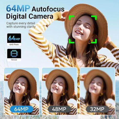 كاميرا رقمية بدقة 4K للتصوير الفوتوغرافي، وكاميرا تسجيل فيديو بدقة 64 ميجابكسل لليوتيوب مع شاشة قابلة للطي مقاس 3 بوصات ومضادة للاهتزاز، وكاميرا فيديو بتركيز تلقائي فائق الدقة مع تكبير رقمي 16X وبطاقة SD سعة 32 جيجابايت للمبتدئين والمراهقين والبالغين in Kuwait