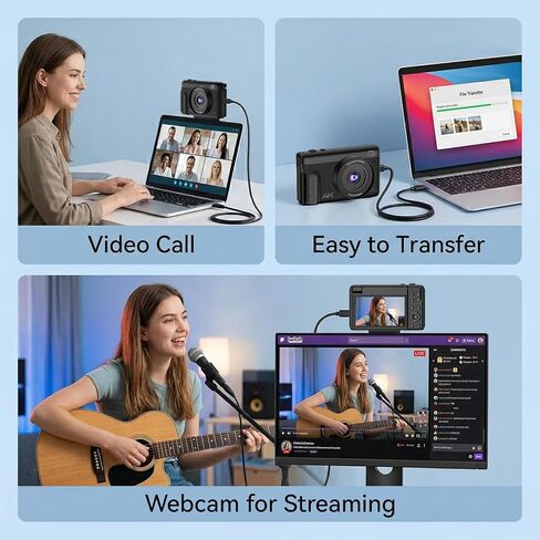 كاميرا رقمية بدقة 4K للتصوير الفوتوغرافي، وكاميرا تسجيل فيديو بدقة 64 ميجابكسل لليوتيوب مع شاشة قابلة للطي مقاس 3 بوصات ومضادة للاهتزاز، وكاميرا فيديو بتركيز تلقائي فائق الدقة مع تكبير رقمي 16X وبطاقة SD سعة 32 جيجابايت للمبتدئين والمراهقين والبالغين in Kuwait