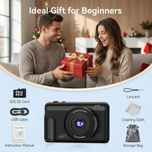 كاميرا رقمية بدقة 4K للتصوير الفوتوغرافي، وكاميرا تسجيل فيديو بدقة 64 ميجابكسل لليوتيوب مع شاشة قابلة للطي مقاس 3 بوصات ومضادة للاهتزاز، وكاميرا فيديو بتركيز تلقائي فائق الدقة مع تكبير رقمي 16X وبطاقة SD سعة 32 جيجابايت للمبتدئين والمراهقين والبالغين in Kuwait