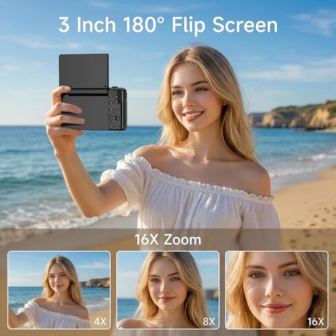 كاميرا رقمية بدقة 4K للتصوير الفوتوغرافي، وكاميرا تسجيل فيديو بدقة 64 ميجابكسل لليوتيوب مع شاشة قابلة للطي مقاس 3 بوصات ومضادة للاهتزاز، وكاميرا فيديو بتركيز تلقائي فائق الدقة مع تكبير رقمي 16X وبطاقة SD سعة 32 جيجابايت للمبتدئين والمراهقين والبالغين in Kuwait