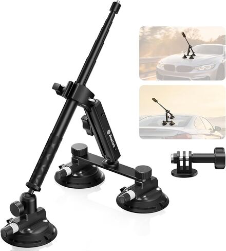 Triple Suction Cup Car Mount Kit for Insta360 Car Mount with 1.2m/47.2" Selfie Stick 360 Camera for Car Action Camera Mounts for Go pro Mount for insta360 X5 Accessories in Kuwait