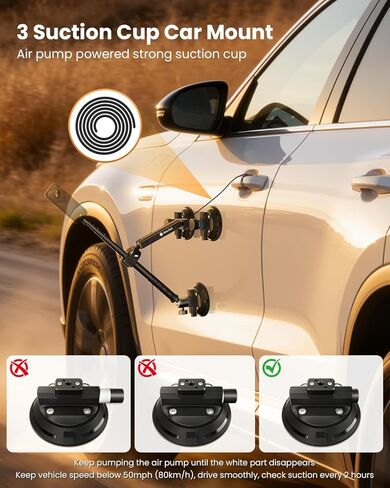 Triple Suction Cup Car Mount Kit for Insta360 Car Mount with 1.2m/47.2" Selfie Stick 360 Camera for Car Action Camera Mounts for Go pro Mount for insta360 X5 Accessories in Kuwait