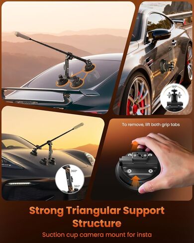 Triple Suction Cup Car Mount Kit for Insta360 Car Mount with 1.2m/47.2" Selfie Stick 360 Camera for Car Action Camera Mounts for Go pro Mount for insta360 X5 Accessories in Kuwait