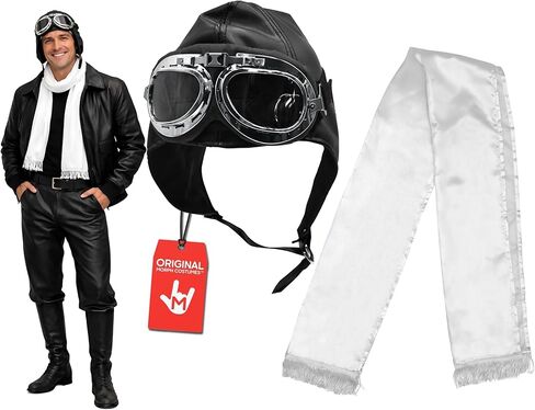 Deluxe Vinyl Retro Pilot Aviator Helled Kit Flying Hat Hat Goggles and وشاح مجموعة الأزياء وحجم واحد in Kuwait