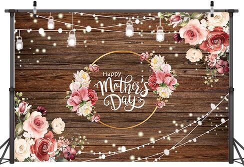 8x6ft Mother's Day Backdrop Mother's Day Brown Wooden Plank Backdrop Party Backdrop in Saudi Arabia