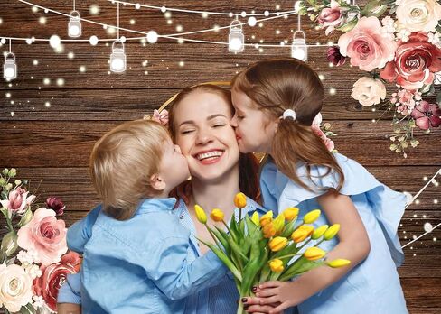 8x6ft Mother's Day Backdrop Mother's Day Brown Wooden Plank Backdrop Party Backdrop in Saudi Arabia