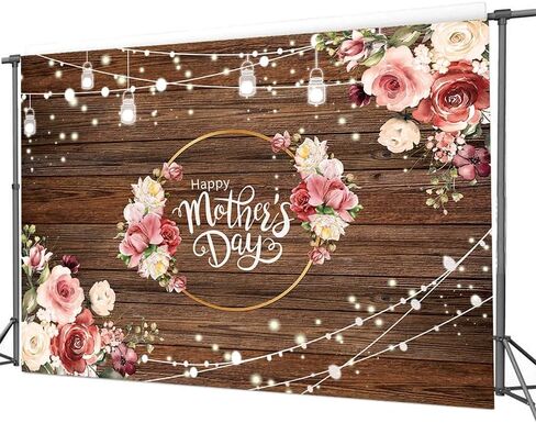 8x6ft Mother's Day Backdrop Mother's Day Brown Wooden Plank Backdrop Party Backdrop in Saudi Arabia