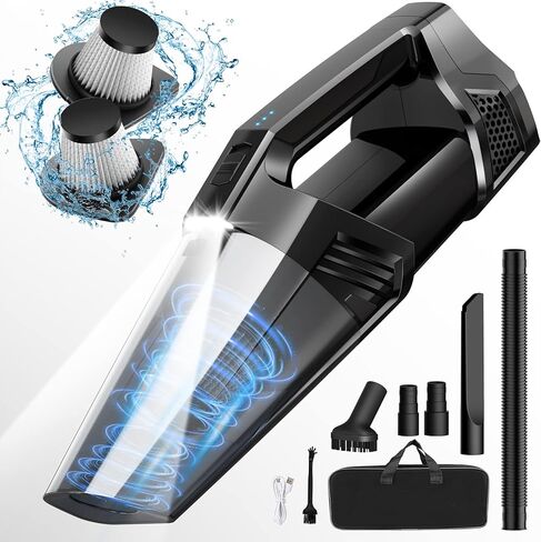 Car Vacuum - Portable Vacuum Cleaner with 16.4ft Cord, Bag, LED Light & Attachments - DC 12V High Power Small Vacuum, Car Accessories in Saudi Arabia