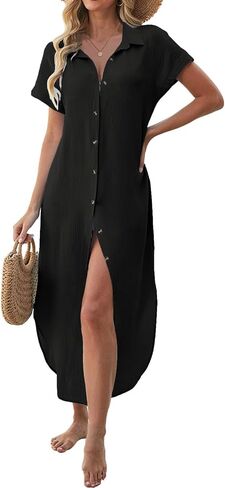Halife Women's Swimsuit Coverup Long Maxi Button Down Summer Beach Bikini Bathing Suit Cover Up Dress in Saudi Arabia