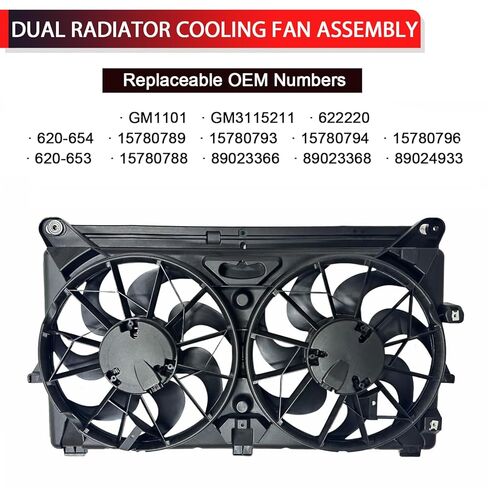 GM1101 Dual Radiator & Condenser Cooling Fan Assembly Compatible with Cadillac Escalade, Chevrolet Avalanche Silverado Suburban Tahoe, GMC Sierra Yukon XL, Replaces 620-654 in Saudi Arabia