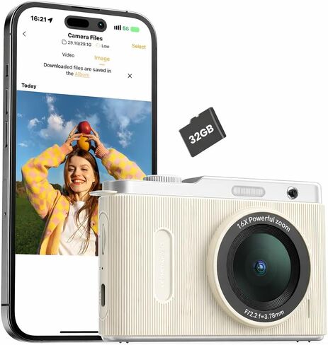 Digital Camera for Kids with Switching Dual Lens, 64MP 4K Point and Shoot Camera with 32GB Card, 16X Zoom Anti Shake, Portable Compact Cameras for Teens Girl Boy Kids Starter Children Beige in Saudi Arabia
