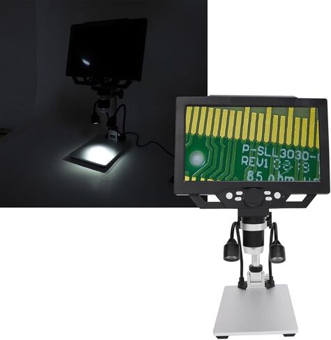 مجهر رقمي LCD مقاس 9 بوصة من SUNGOOYUE، مجهر مستشعر كاميرا 12 ميجابكسل تكبير 1600X مع 8 مصابيح LED قابلة للتعديل وحامل قابل للرفع، لإصلاح دائرة PCB لحام C in Kuwait