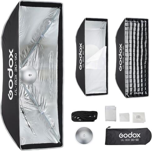 Godox Strip Softbox UL-12"x35"/30x90 سم، صندوق ناعم سريع الفك مع شبكة، ناشر، حقيبة للتصوير الفوتوغرافي لإضاءة صندوق ناعم في الاستوديو، تصوير صورة المنتج، تسجيل الفيديو، البث المباشر in Kuwait