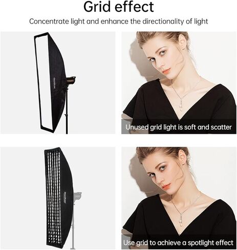 Godox Strip Softbox، FW35x160cm 14 "x63" Bowens Mount Softbox مع شبكة قرص العسل، Bowens Mount Speedring لـ Studio Strobe Flash Lighting Speedlight، صورة فوتوغرافية للمنتج in Kuwait