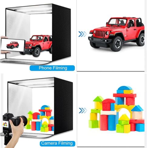 Cuifati 15.7x15.7x15.7 صندوق إضاءة استوديو الصور صندوق إضاءة التصوير الفوتوغرافي المحمول خيمة قابلة للطي مع 72 LED CRI95 سطوع 10 مستويات 3000K-6000K للمجوهرات ومستحضرات التجميل والإلكترونيات الغذائية in Kuwait