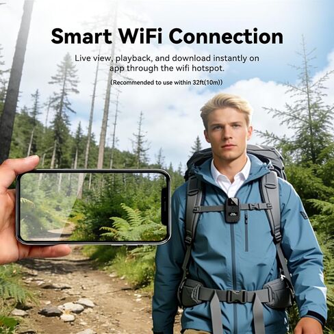 كاميرا الجسم AEZ 1080P، كاميرا POV مقاومة للماء يمكن ارتداؤها مع التحكم في تطبيق WiFi، بطارية 480 دقيقة، كاميرا الجسم المحمولة مع مشبك خلفي وقاعدة لمدونات الفيديو أثناء السفر والأعمال الرياضية الخارجية (بدون بطاقة SD) in Kuwait