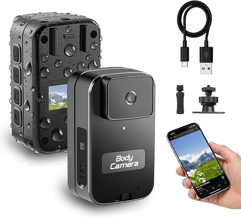 كاميرا الجسم AEZ 1080P، كاميرا POV مقاومة للماء يمكن ارتداؤها مع التحكم في تطبيق WiFi، بطارية 480 دقيقة، كاميرا الجسم المحمولة مع مشبك خلفي وقاعدة لمدونات الفيديو أثناء السفر والأعمال الرياضية الخارجية (بدون بطاقة SD) in Kuwait
