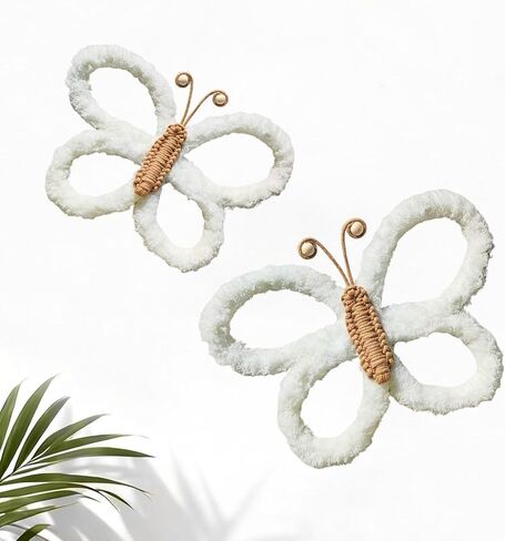 JoyuHome Boho ديكور الحضانة 2PCS المنسوجة يدويا Macrame فراشة الجدار شنقا - ديكور غرفة Boho، أطفال بنات غرفة الجدار شنقا، اليدوية Macrame جدار الفن للحضانة، غرفة نوم الأطفال، النوم، حفلة عيد ميلاد in Kuwait