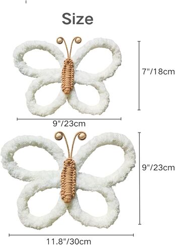 JoyuHome Boho ديكور الحضانة 2PCS المنسوجة يدويا Macrame فراشة الجدار شنقا - ديكور غرفة Boho، أطفال بنات غرفة الجدار شنقا، اليدوية Macrame جدار الفن للحضانة، غرفة نوم الأطفال، النوم، حفلة عيد ميلاد in Kuwait